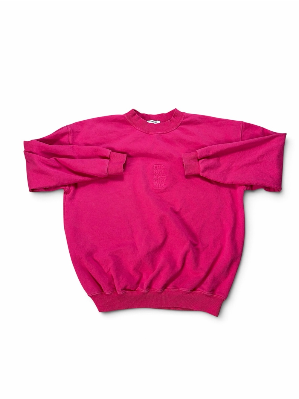 Frankies Bikinis Hot Pink Embroidered Oversized Crewneck Sweatshirt One Size